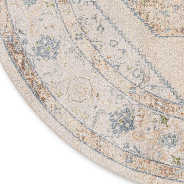 8 Ft Round Floral Medallion Area Rug Distressed Bohemian Polyester Low Pile Accent