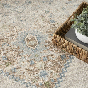 8 Ft Round Floral Medallion Area Rug Distressed Bohemian Polyester Low Pile Accent