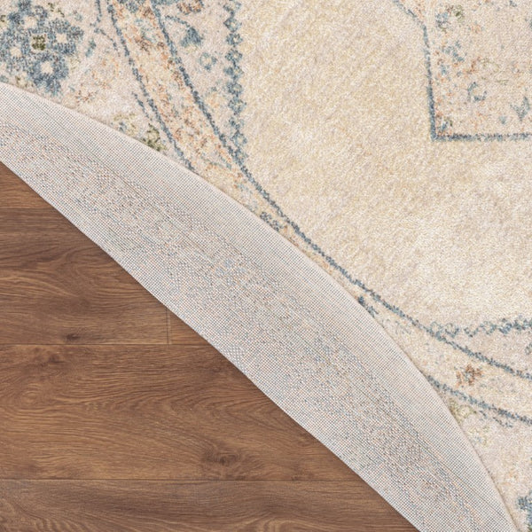 8 Ft Round Floral Medallion Area Rug Distressed Bohemian Polyester Low Pile Accent