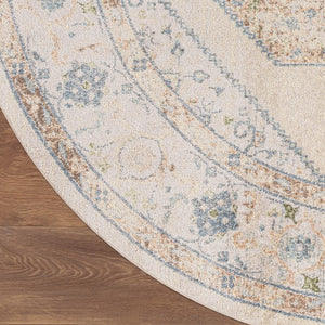8 Ft Round Floral Medallion Area Rug Distressed Bohemian Polyester Low Pile Accent