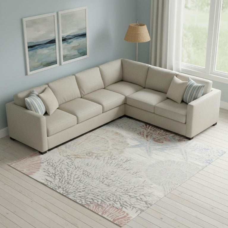 Coastal Seashell Coral Area Rug in Blue Blush Gray Polypropylene for Living Room or Bedroom