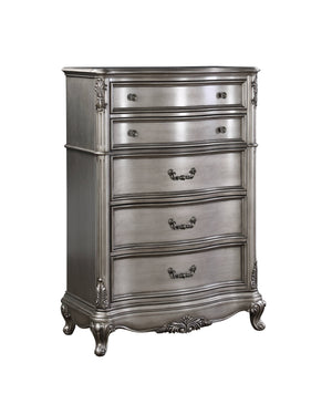 English Elm Ariadne Elegant Antique Platinum Finish Dresser with Tufted Scroll Trim and Durable Full-Extension Drawers Antique Silver 59.84 L x 22.44 W x 43.5 H B2726P247261