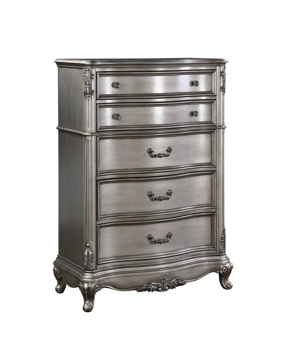 English Elm Ariadne Elegant Antique Platinum Finish Dresser with Tufted Scroll Trim and Durable Full-Extension Drawers Antique Silver 59.84 L x 22.44 W x 43.5 H B2726P247261