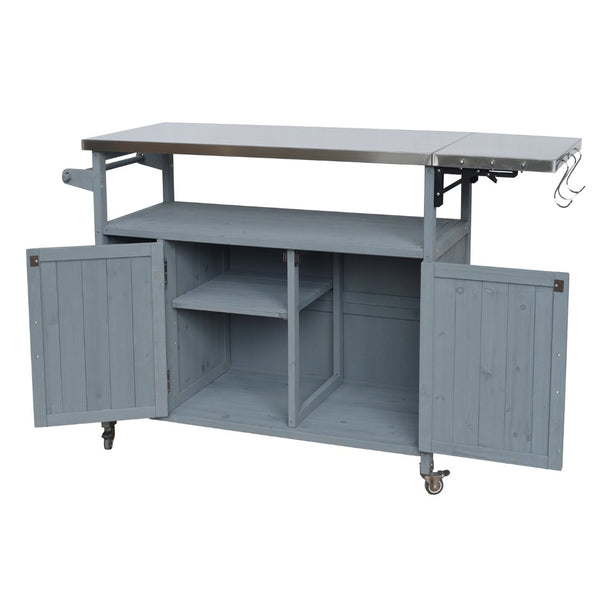 English Elm 54.33" Farmhouse Outdoor Kitchen Cart Solid Fir Frame Steel Top Storage Bbq Prep N767P379702C