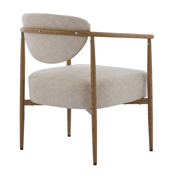 English Elm Beige Woven Fabric Dining Chair Set of Two with Wood Grain Iron Frame for Any Room W3149S00003