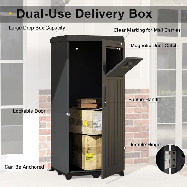 English Elm Package Delivery Drop Box Outdoor Lockable Resin Parcel Storage Anti-theft Porch Cabinet W1859P339203