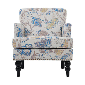 English Elm Harrison Tufted Club Chair Smooth Upholstered Accent Seat with Turned Legs for Living Room Blue+Multi,Flower N767P425084M