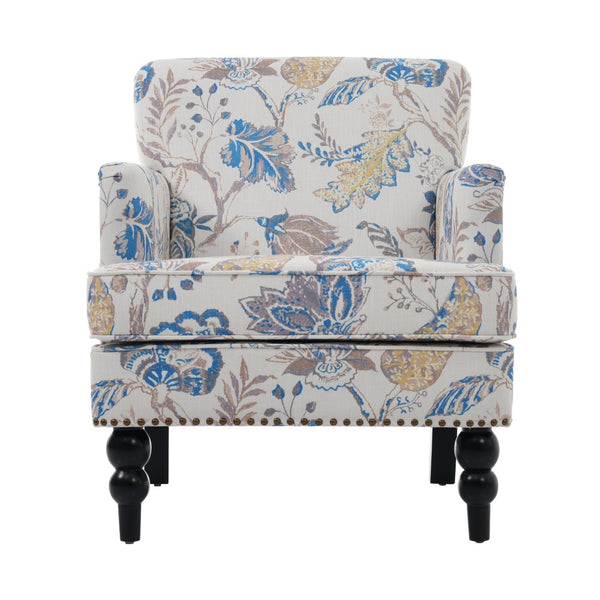 English Elm Harrison Tufted Club Chair Smooth Upholstered Accent Seat with Turned Legs for Living Room Blue+Multi,Flower N767P425084M