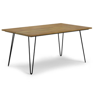 English Elm Hunter Modern Industrial Dining Table 66x40 in Solid Mango Wood Top with Black Hairpin Legs, Durable Finish Light Brown B136P203505