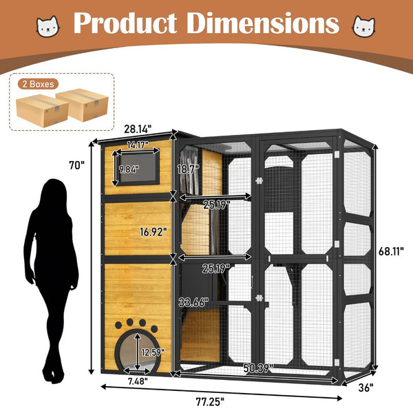 English Elm Go Four Tier Outdoor Cat Enclosure Pine Wood Window Attached Weatherproof Catio N704G201614A
