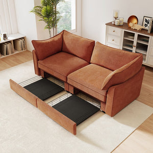 English Elm 2 Seater Sofa With Chic Crescent Armrests, Hidden Storage Drawers, Perfect For Small Spaces! W3041S00202
