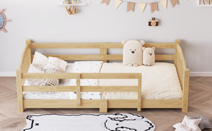 English Elm Twin Montessori Floor Bed Solid Pine Frame with Safety Guardrails for Kids Bedroom Natural N733P400298N