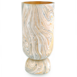 London Sky Decorative Vase Trio – Hand-Painted Gray & Peach Wood Vases for Bohemian Home Decor