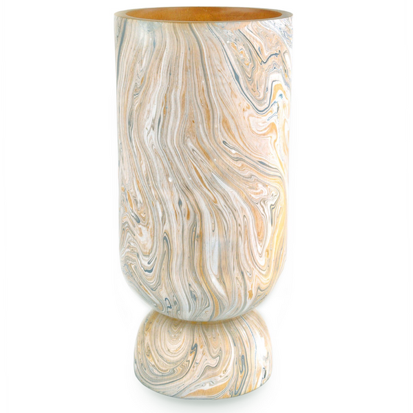 London Sky Decorative Vase Trio – Hand-Painted Gray & Peach Wood Vases for Bohemian Home Decor