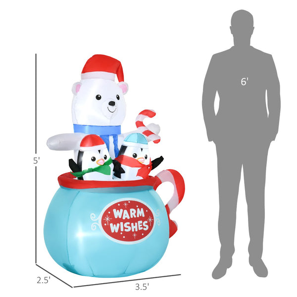 English Elm Outsunny 5Ft Christmas Inflatable Polar Bear & Penguins In Cup – Led Yard Decor For Holiday Cheer W2225P249947-GIGA