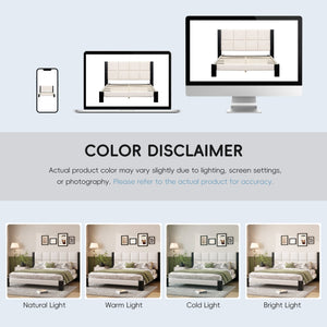 English Elm Christopher Knight Home® - Boucle Queen Upholstered Bed Frame with Square-Stitched Headboard, Beige Fabric & Black Legs - Cozy Platform Design N758Q545253A