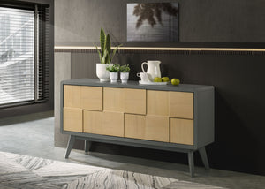 English Elm Blayde Two-Tone Light Gray & Natural Server with Ash Veneer, Rubberwood Build and Spacious Storage B2726P246628