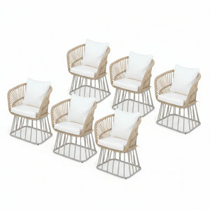 English Elm Outdoor Wicker Dining Chair with Fan Back Teak Finish Steel Frame and Cushion Included N770P385227B