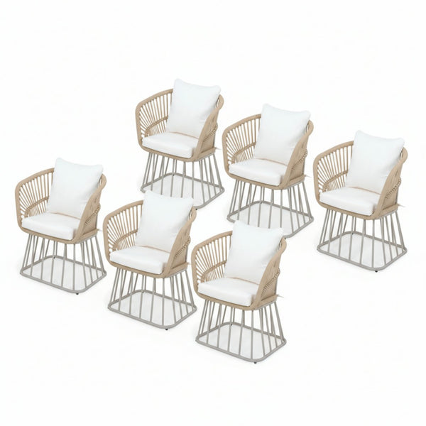 English Elm Outdoor Wicker Dining Chair with Fan Back Teak Finish Steel Frame and Cushion Included N770P385227B