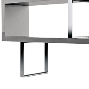 HomeRoots 67" Stylish Gray & Silver Three-Tier Etagere Bookcase - Modern Metal & Wood Storage Solution for Any Space 555007