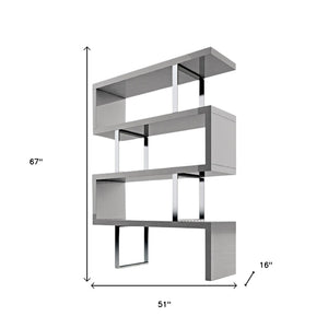 HomeRoots 67" Stylish Gray & Silver Three-Tier Etagere Bookcase - Modern Metal & Wood Storage Solution for Any Space 555007
