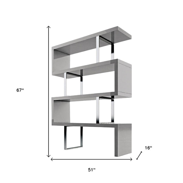 HomeRoots 67" Stylish Gray & Silver Three-Tier Etagere Bookcase - Modern Metal & Wood Storage Solution for Any Space 555007