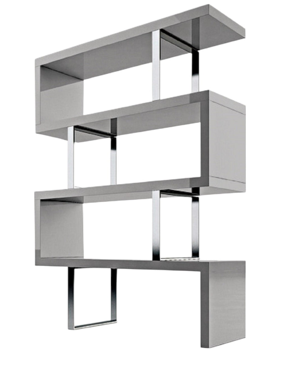 HomeRoots 67" Stylish Gray & Silver Three-Tier Etagere Bookcase - Modern Metal & Wood Storage Solution for Any Space 555007