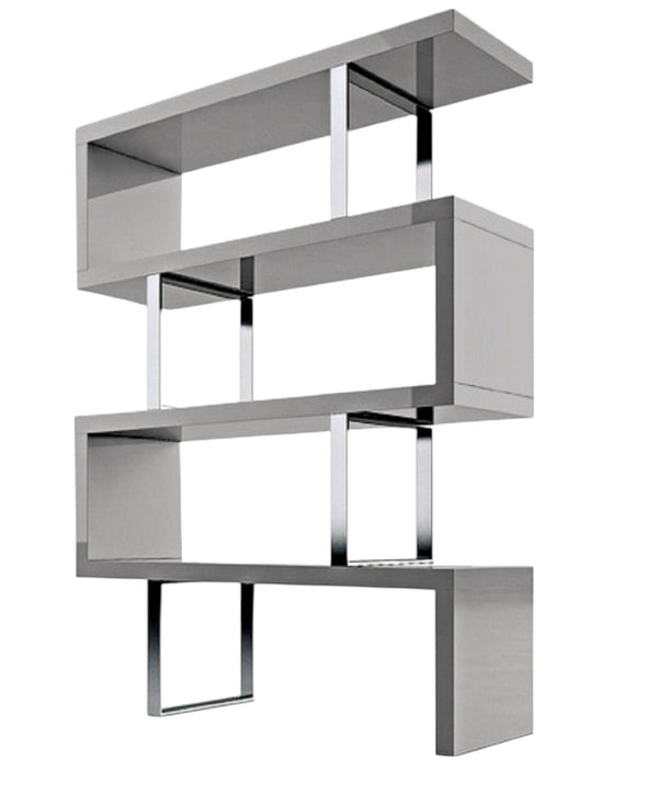 HomeRoots 67" Stylish Gray & Silver Three-Tier Etagere Bookcase - Modern Metal & Wood Storage Solution for Any Space 555007