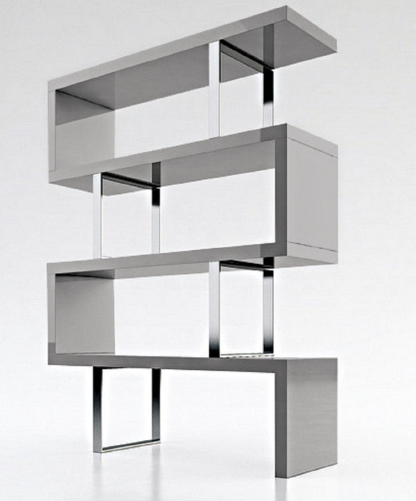 HomeRoots 67" Stylish Gray & Silver Three-Tier Etagere Bookcase - Modern Metal & Wood Storage Solution for Any Space 555007