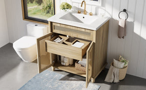 English Elm Christopher Knight Home® - 30-Inch Walnut Vanity with Seashell Resin Sink, Flip-Up Organizer, Soft-Close Doors & Legs Natural Wood N765P33418384B