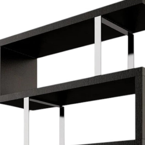 HomeRoots 67" Sleek Black and Silver Metal and Wood Etagere Bookcase - Modern Three-Tiered Storage Solution 555008