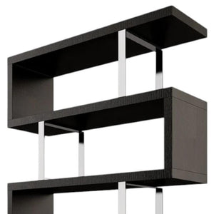 HomeRoots 67" Sleek Black and Silver Metal and Wood Etagere Bookcase - Modern Three-Tiered Storage Solution 555008