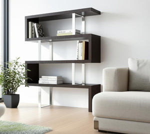 HomeRoots 67" Sleek Black and Silver Metal and Wood Etagere Bookcase - Modern Three-Tiered Storage Solution 555008