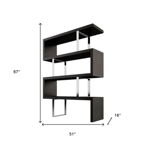 HomeRoots 67" Sleek Black and Silver Metal and Wood Etagere Bookcase - Modern Three-Tiered Storage Solution 555008