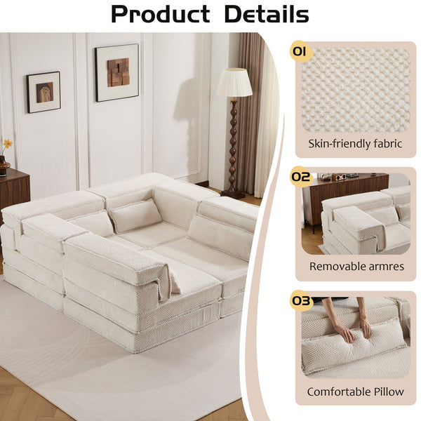 English Elm Compression Modular Sofa Bed - Soft Fleece 4-Seater, Versatile, No-Assembly, Memory Foam Comfort W3723S00031