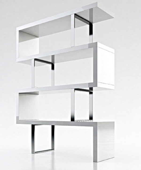 HomeRoots 67" Stylish White and Silver Three-Tier Etagere Bookcase - Modern Metal and Wood Design for Space-Saving 555009