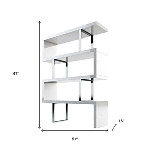HomeRoots 67" Stylish White and Silver Three-Tier Etagere Bookcase - Modern Metal and Wood Design for Space-Saving 555009