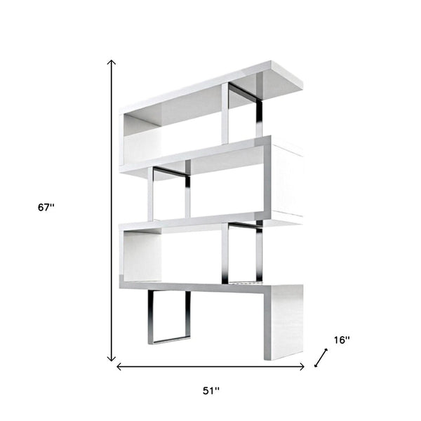 HomeRoots 67" Stylish White and Silver Three-Tier Etagere Bookcase - Modern Metal and Wood Design for Space-Saving 555009