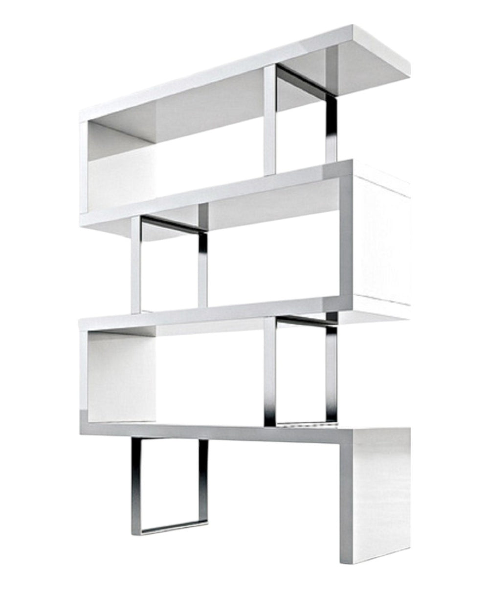 HomeRoots 67" Stylish White and Silver Three-Tier Etagere Bookcase - Modern Metal and Wood Design for Space-Saving 555009