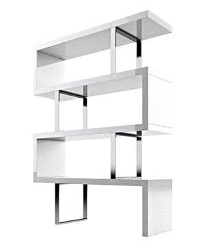 HomeRoots 67" Stylish White and Silver Three-Tier Etagere Bookcase - Modern Metal and Wood Design for Space-Saving 555009