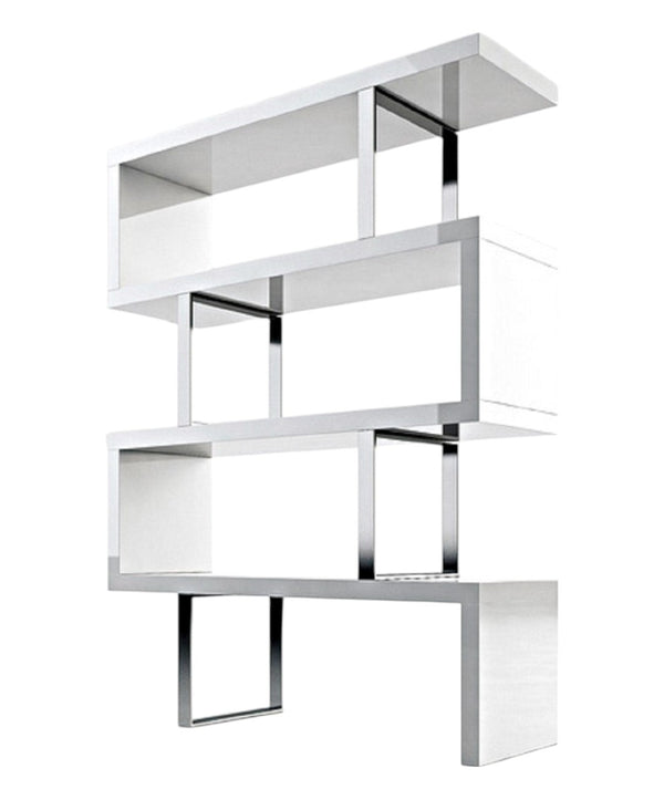 HomeRoots 67" Stylish White and Silver Three-Tier Etagere Bookcase - Modern Metal and Wood Design for Space-Saving 555009