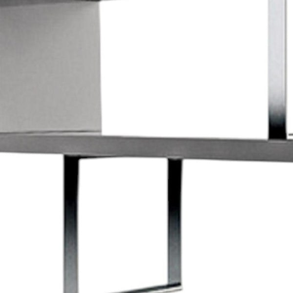 HomeRoots 67" Gray Wood & Silver Metal Three-Tier Etagere Bookcase – Modern Zig-Zag Design for Stylish Storage 555010