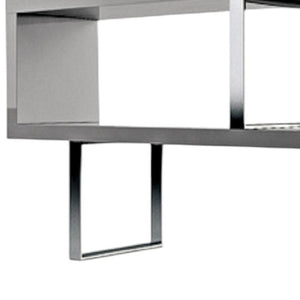 HomeRoots 67" Gray Wood & Silver Metal Three-Tier Etagere Bookcase – Modern Zig-Zag Design for Stylish Storage 555010