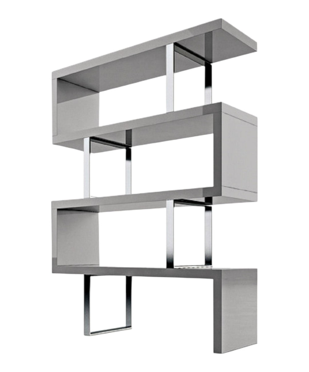 HomeRoots 67" Gray Wood & Silver Metal Three-Tier Etagere Bookcase – Modern Zig-Zag Design for Stylish Storage 555010