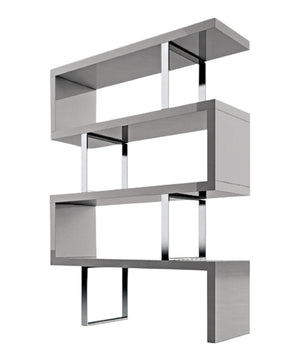HomeRoots 67" Gray Wood & Silver Metal Three-Tier Etagere Bookcase – Modern Zig-Zag Design for Stylish Storage 555010