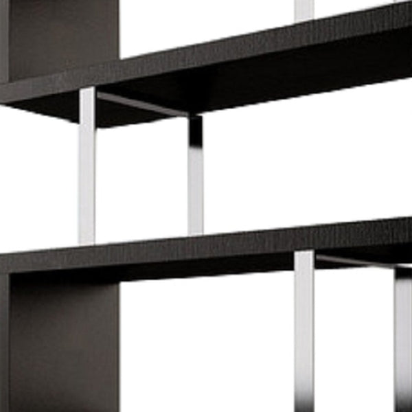 HomeRoots 67" Modern Espresso and Silver Metal Three-Tier Etagere Bookcase for Stylish Storage & Display 555011