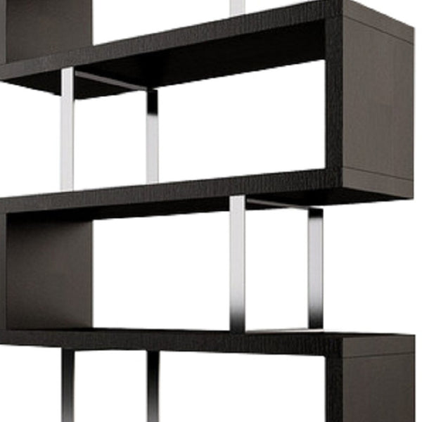 HomeRoots 67" Modern Espresso and Silver Metal Three-Tier Etagere Bookcase for Stylish Storage & Display 555011