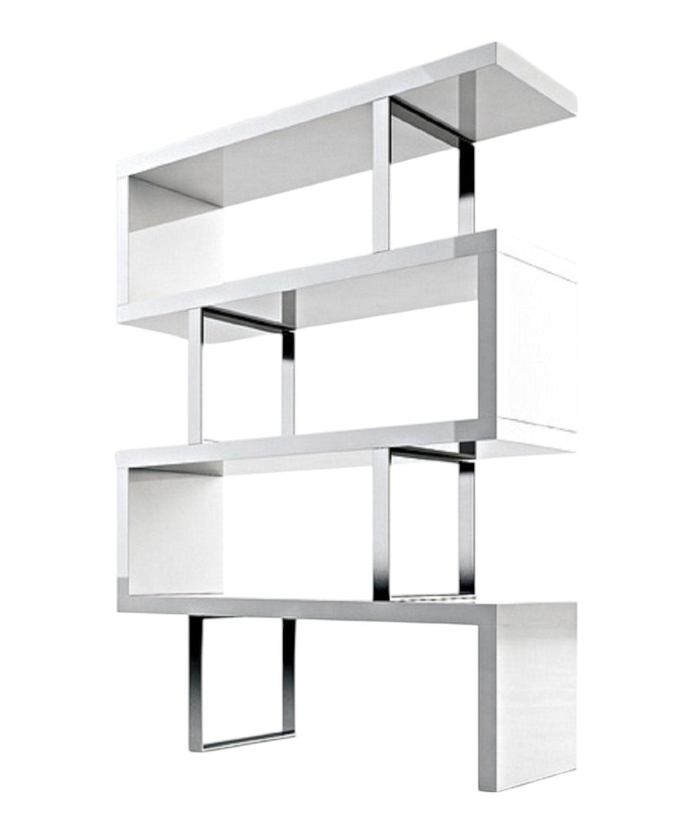 HomeRoots 67" Contemporary White and Silver Metal Etagere Bookcase with Three Tiers for Stylish Storage Solutions 555012