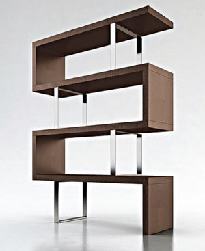 HomeRoots 67" Versatile Brown and Silver Metal Etagere Bookcase - Stylish Three-Tier Zig-Zag Design for Any Space 555013