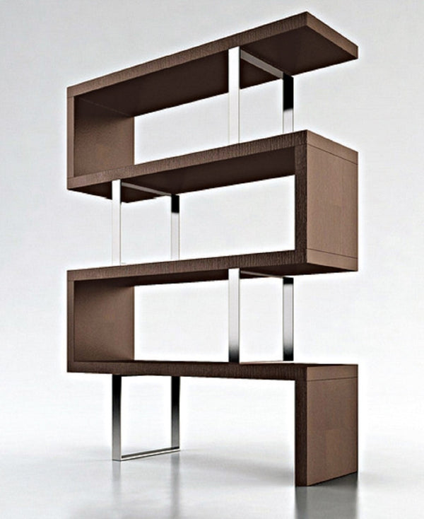 HomeRoots 67" Versatile Brown and Silver Metal Etagere Bookcase - Stylish Three-Tier Zig-Zag Design for Any Space 555013